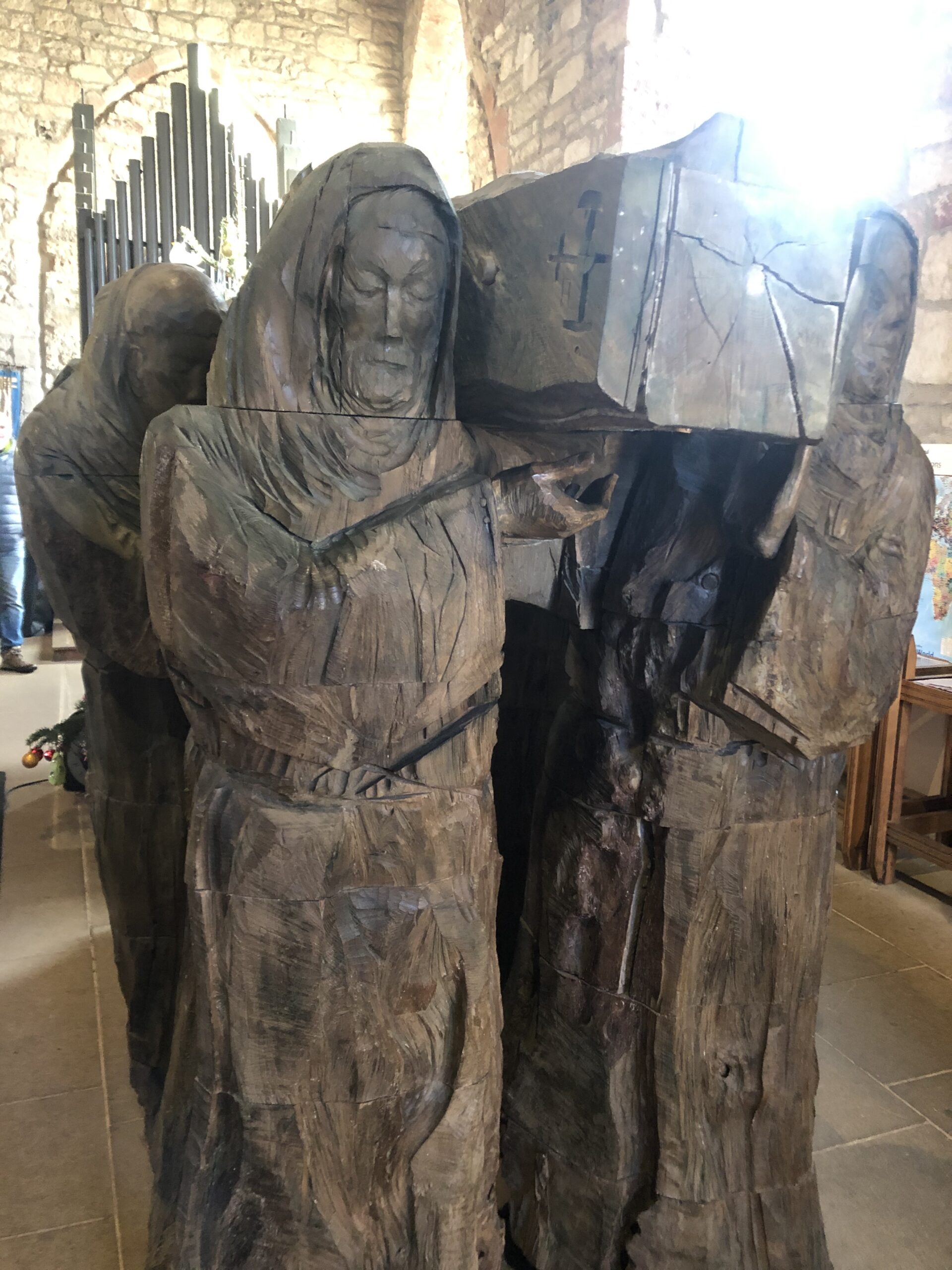 Holy Island Monks carving